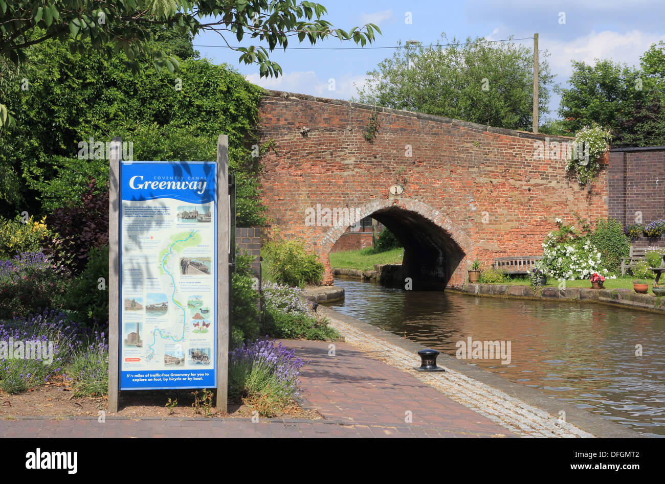 Par la Voie verte du Canal de Coventry, près de Coventry bassin du Canal, dans le Warwickshire, West Midlands, England, UK Banque D'Images