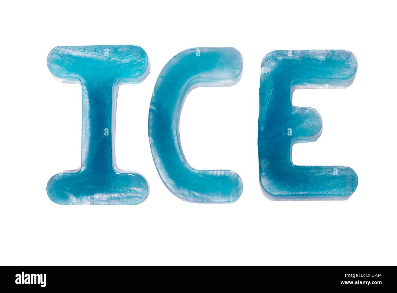 La glace, le mot ice fait de lettres de blue ice Banque D'Images