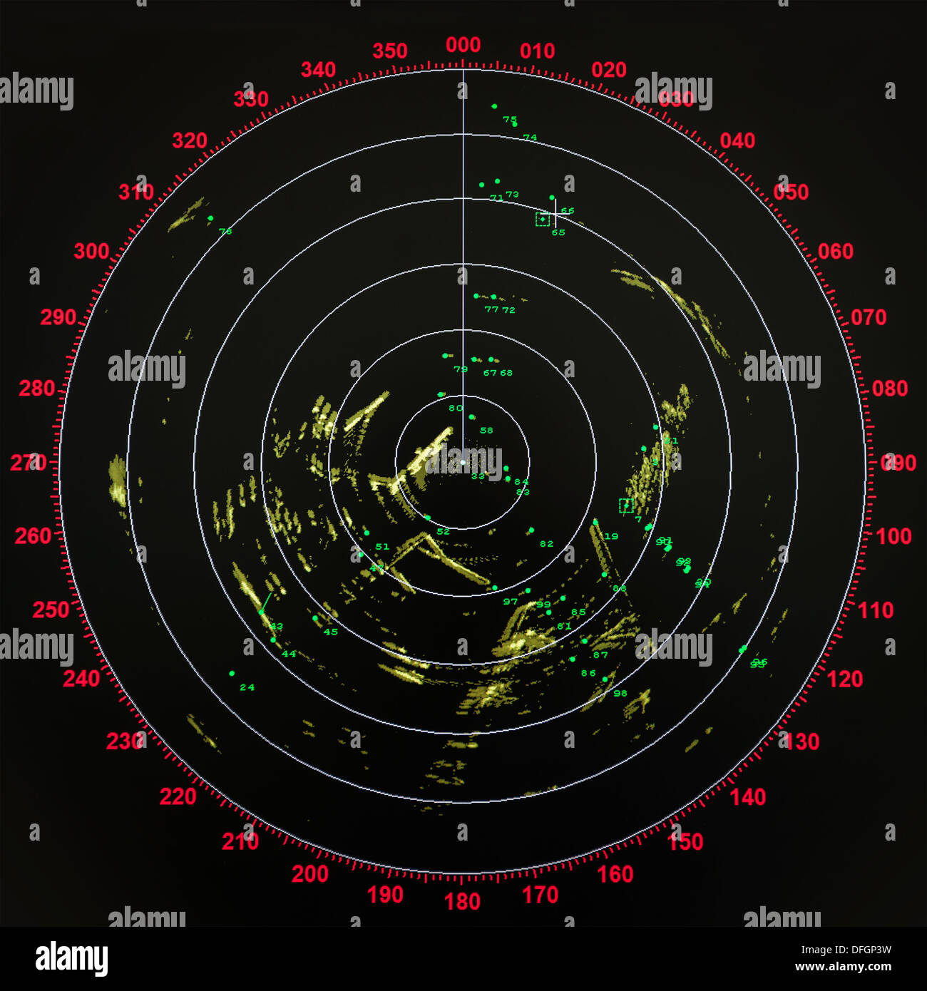 Noir et rouge de l'écran radar des navires modernes avec carte ronde Banque D'Images