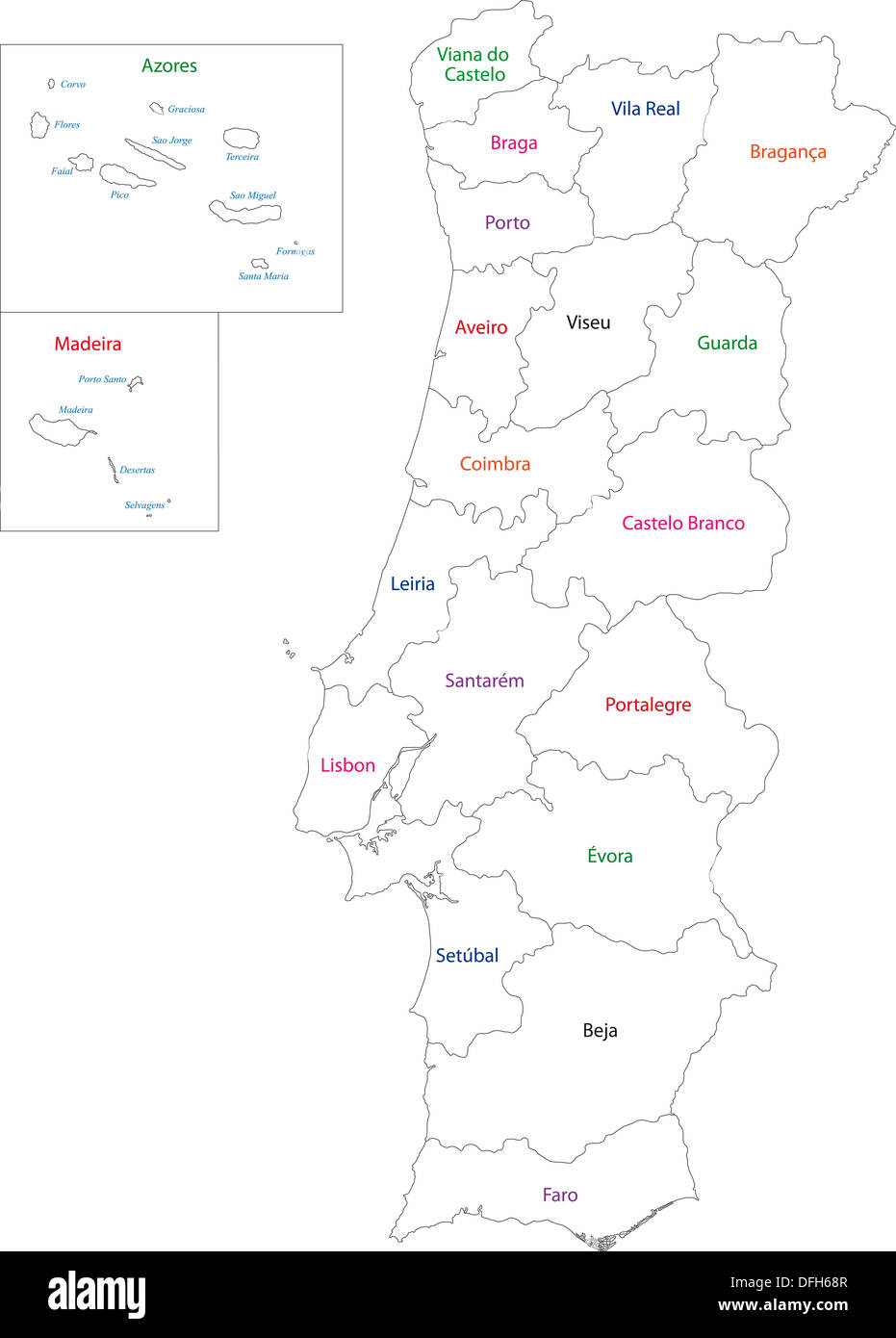 Aperçu carte du Portugal Banque D'Images