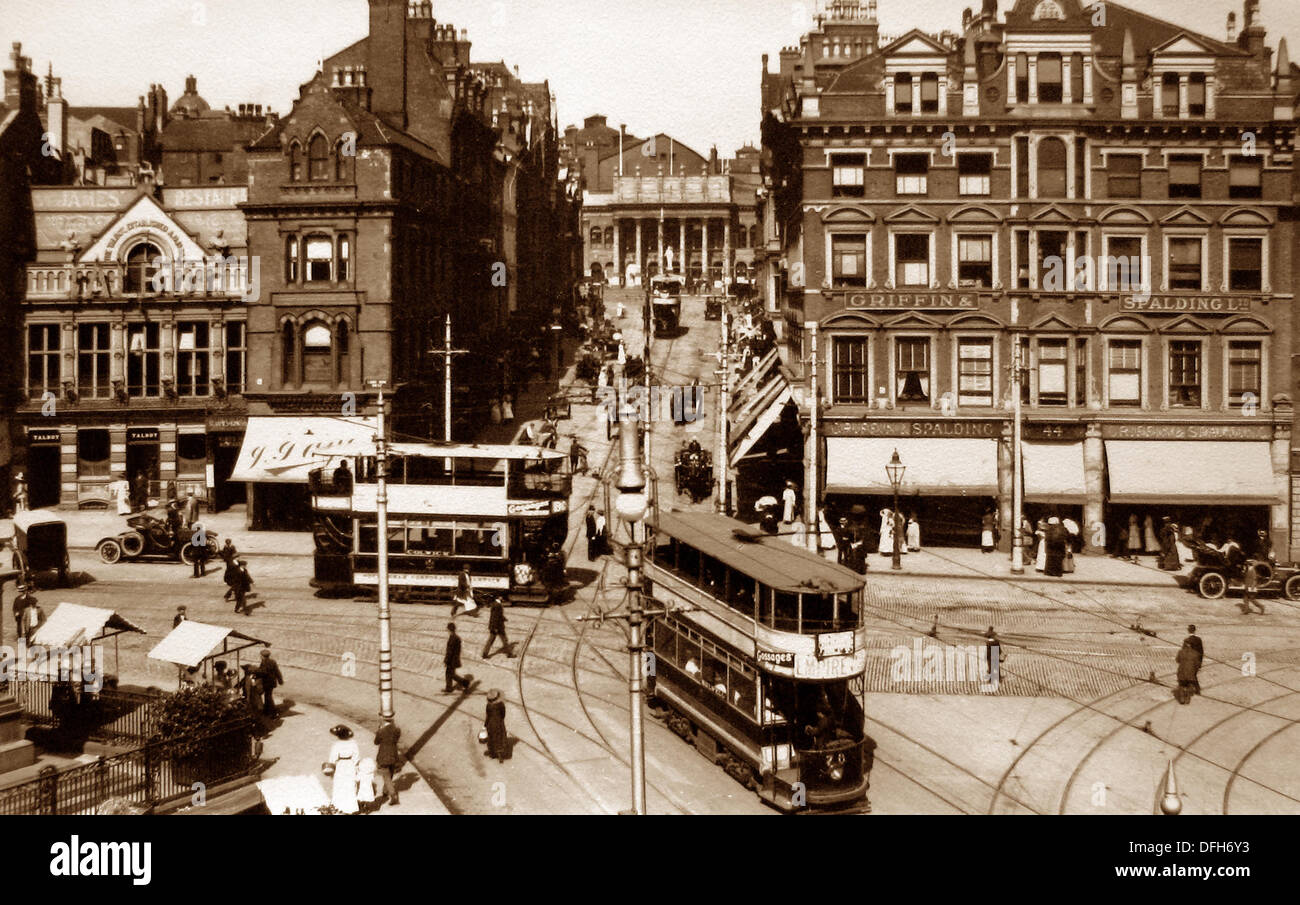 Nottingham Market Street et longue rangée début des années 1900 Banque D'Images