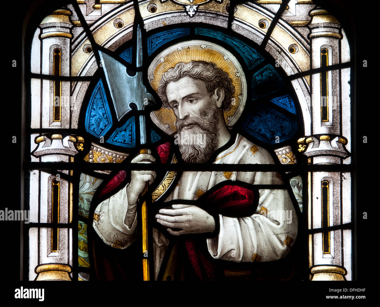 Saint Jude de vitraux, l'église Holy Trinity, Hatton, Warwickshire, England, UK Banque D'Images