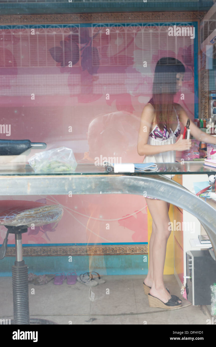 Fille de bétel dans un stand de bétel à Taiwan Banque D'Images