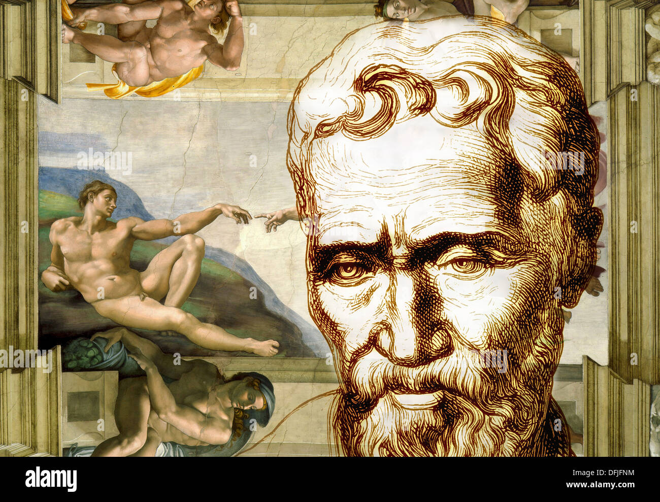 Création d'Adam, Michelangelo Buonarroti, 1475 - 1564, peintre, sculpteur, architecte et poète de la Renaissance Banque D'Images