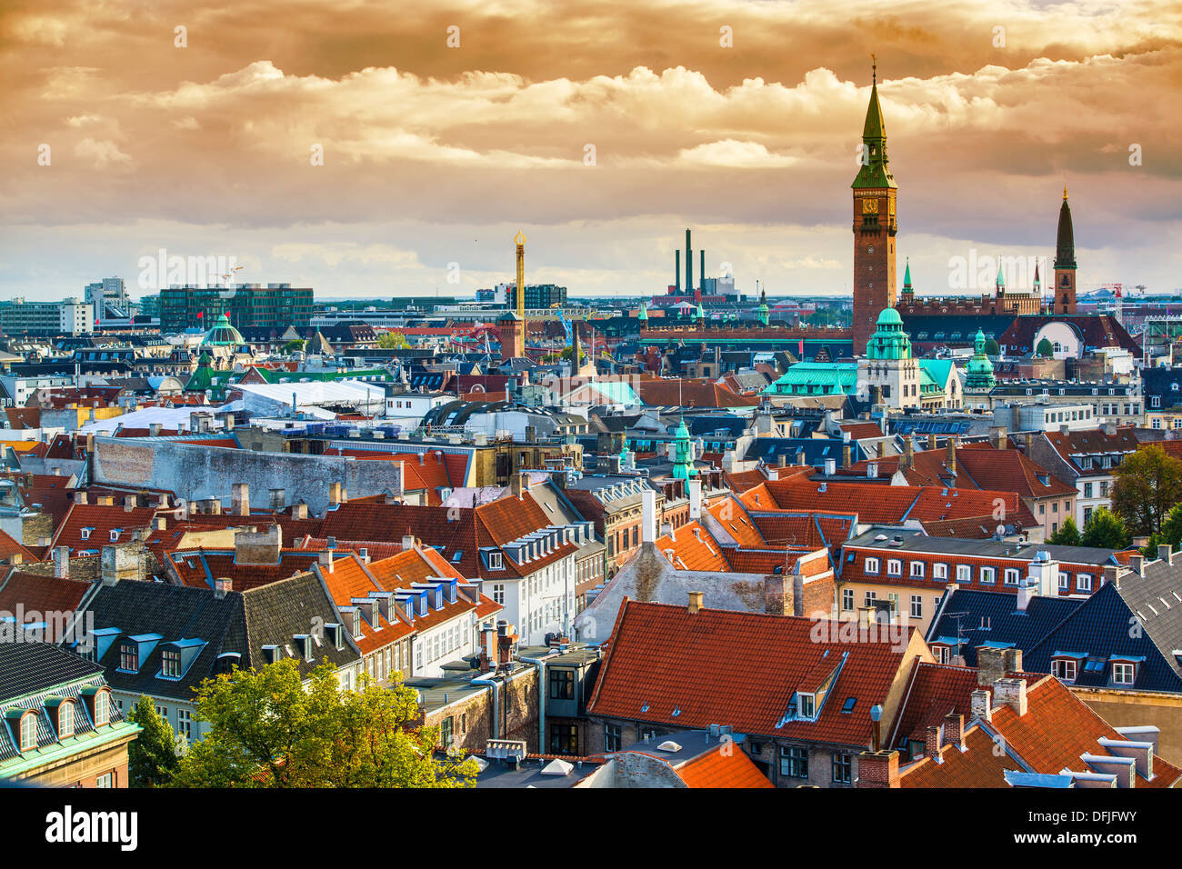 Copenhague, Danemark Vue aérienne de l'horizon. Banque D'Images