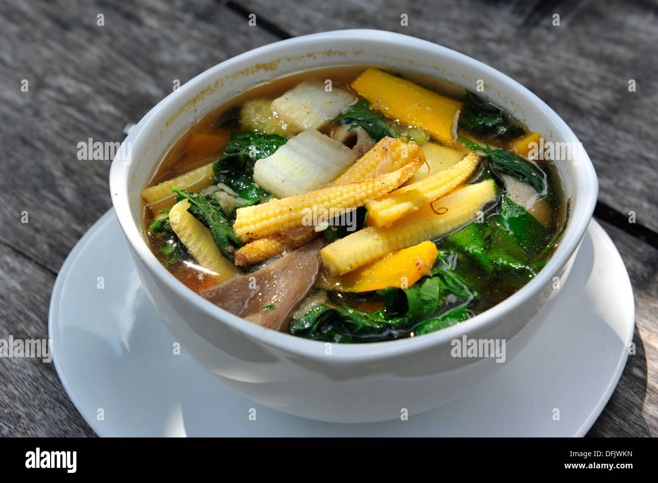 Le goût de la Thaïlande - un bol de mélange épicé Thaï soupe aux légumes (Kaeng Liang) Banque D'Images