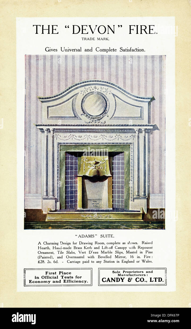 Années 1900 d'origine publicitaire L'INCENDIE DEVON par Candy & Co Ltd. annonce Magazine vers 1908 Banque D'Images