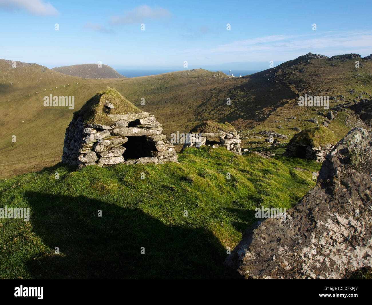 Cleits (stockage), Pierre cabanes Mullach Bi, hirta, St Kilda, Ecosse Banque D'Images