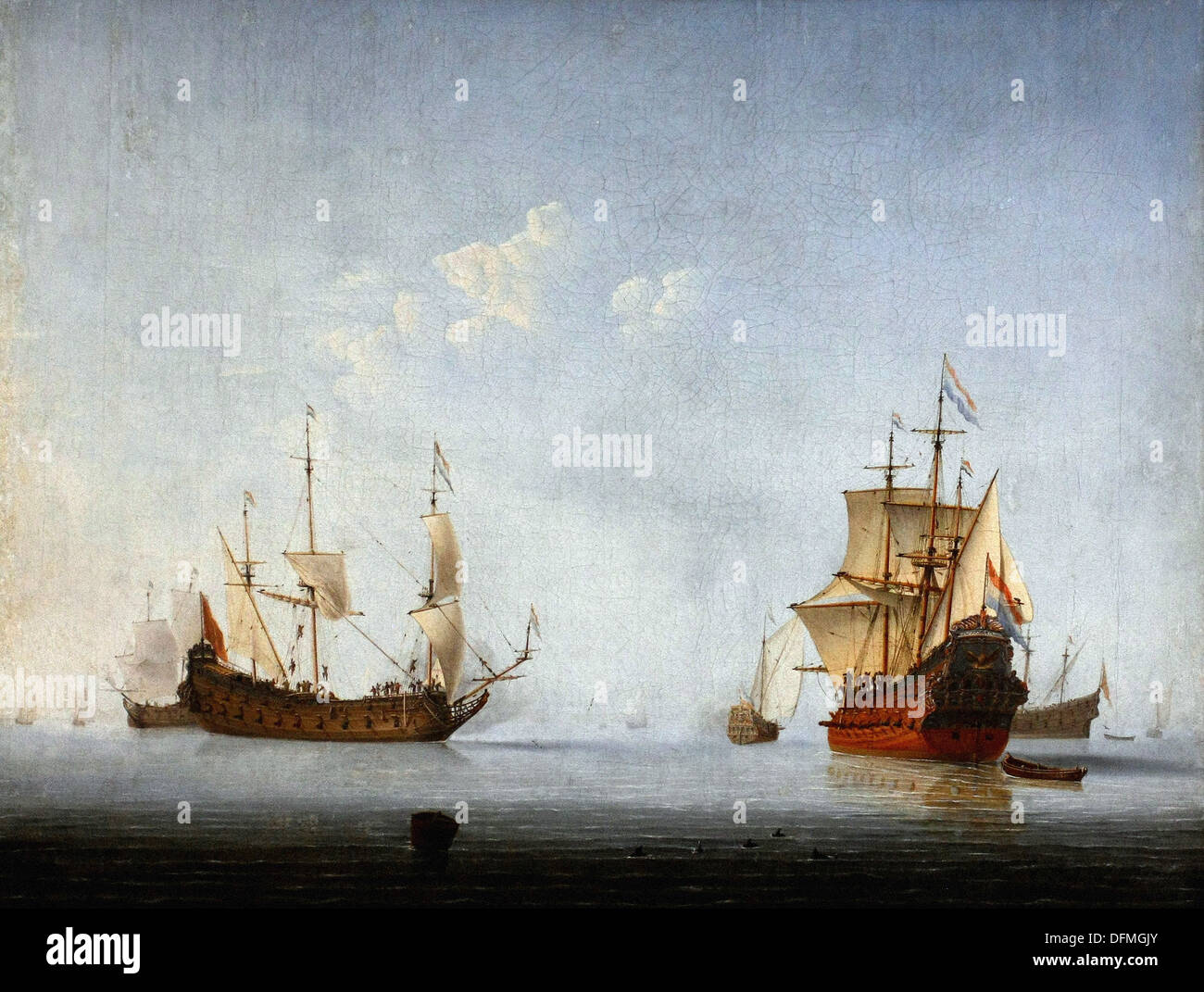 Willem van de Velde - mer calme avec phare néerlandais - 1653 - Musée des beaux-arts - Budapest, Hongrie Banque D'Images
