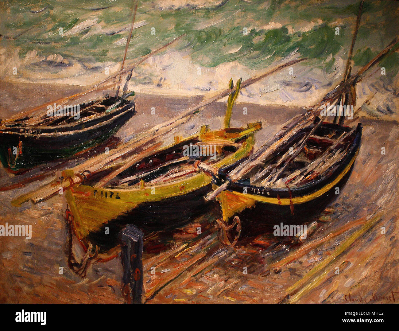 Claude MONET - trois bateaux de pêche - 1886 - Musée des beaux-arts - Budapest, Hongrie Banque D'Images