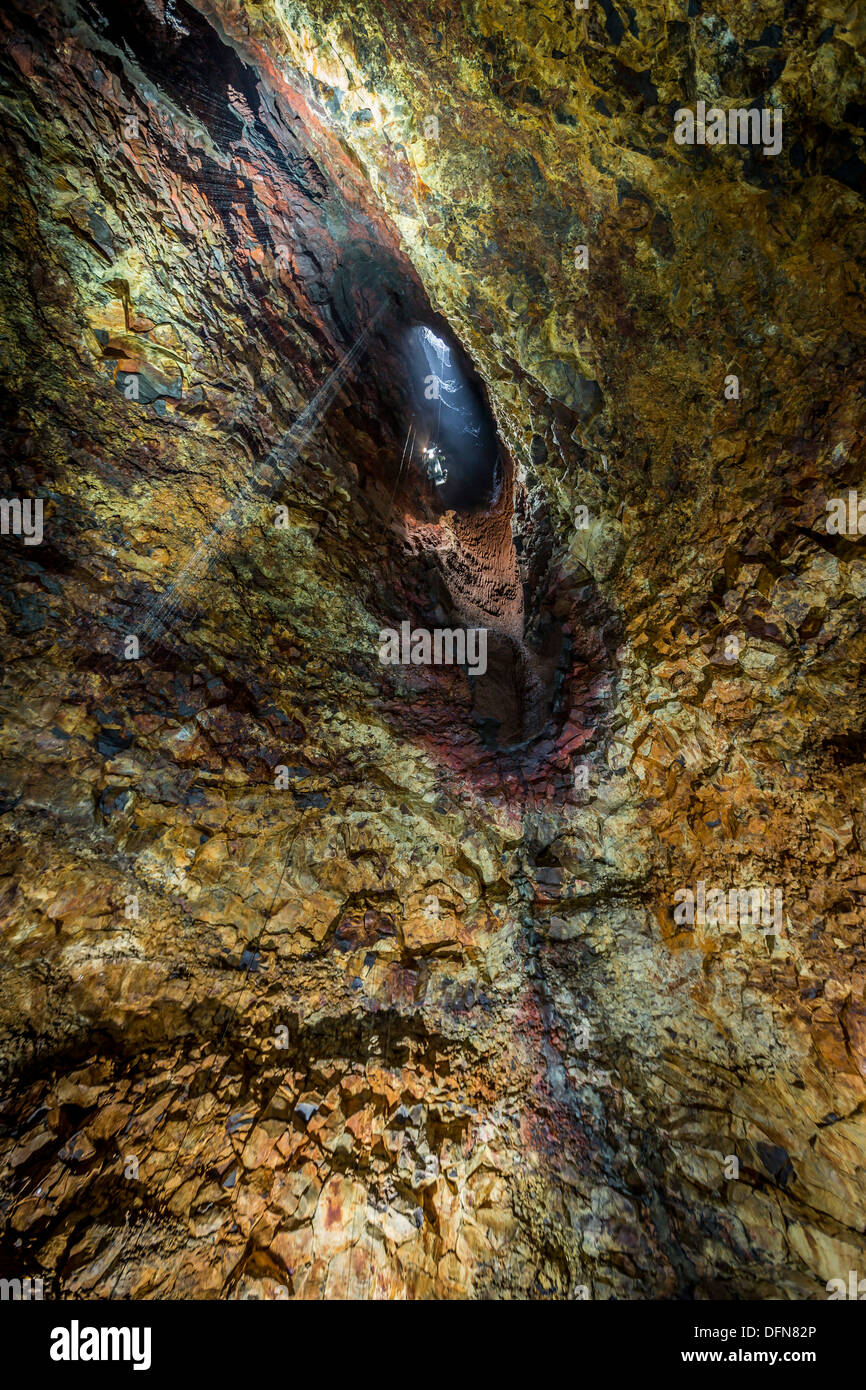 À l'intérieur d'une chambre de magma, Thrihnukagigur- 'cratère trois pics', l'Islande Banque D'Images