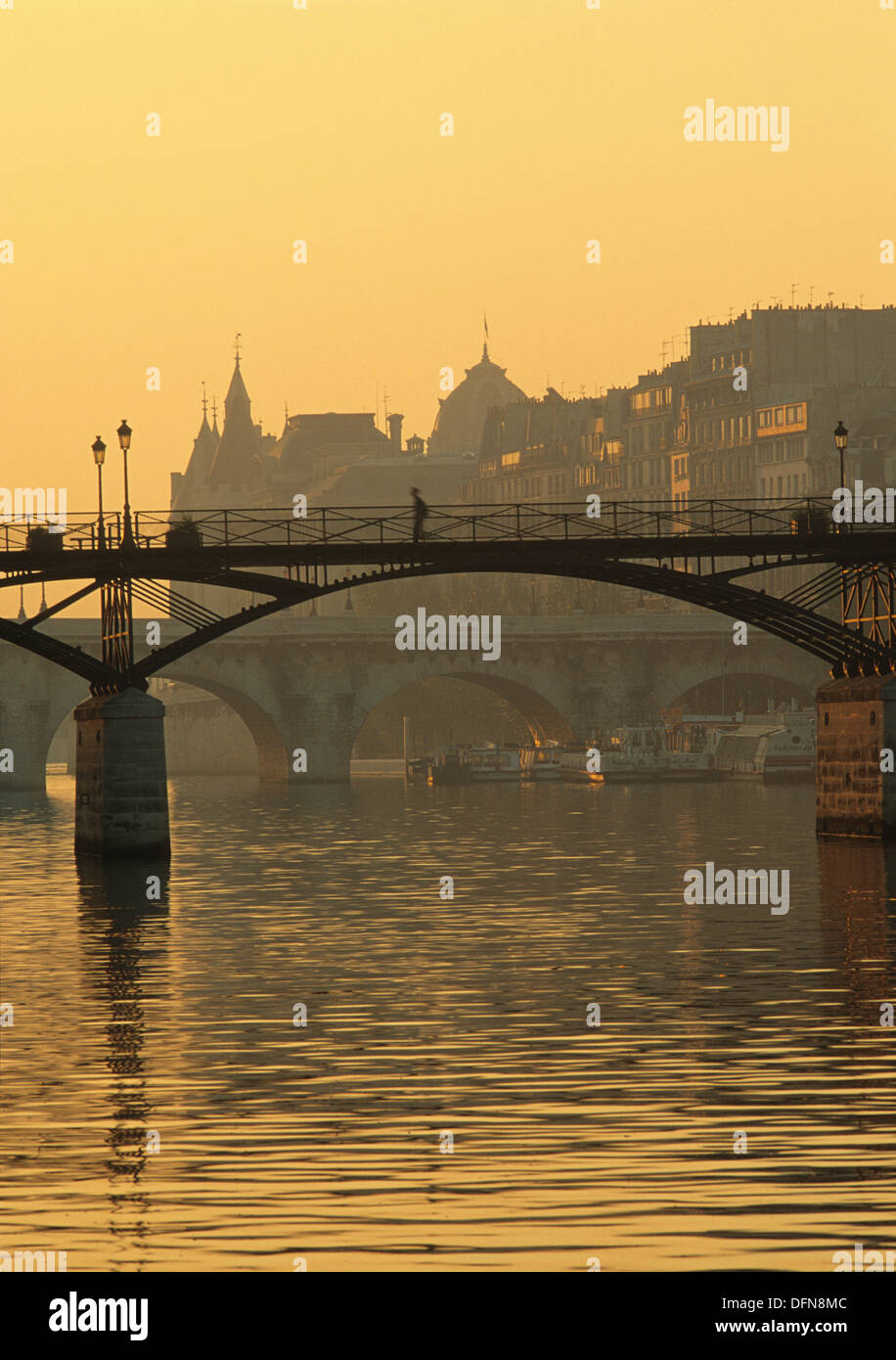 Le pont ou la Passerelle des Arts est un pont pour piétons à Paris qui traverse la Seine avec l'Île de la Cité au-delà Banque D'Images