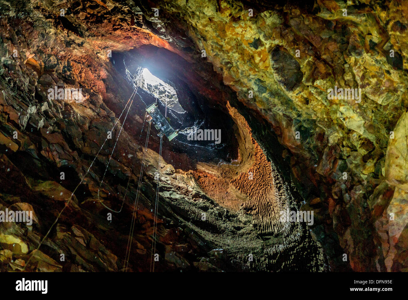 À l'intérieur d'une chambre de magma, Thrihnukagigur- 'cratère trois pics', l'Islande Banque D'Images