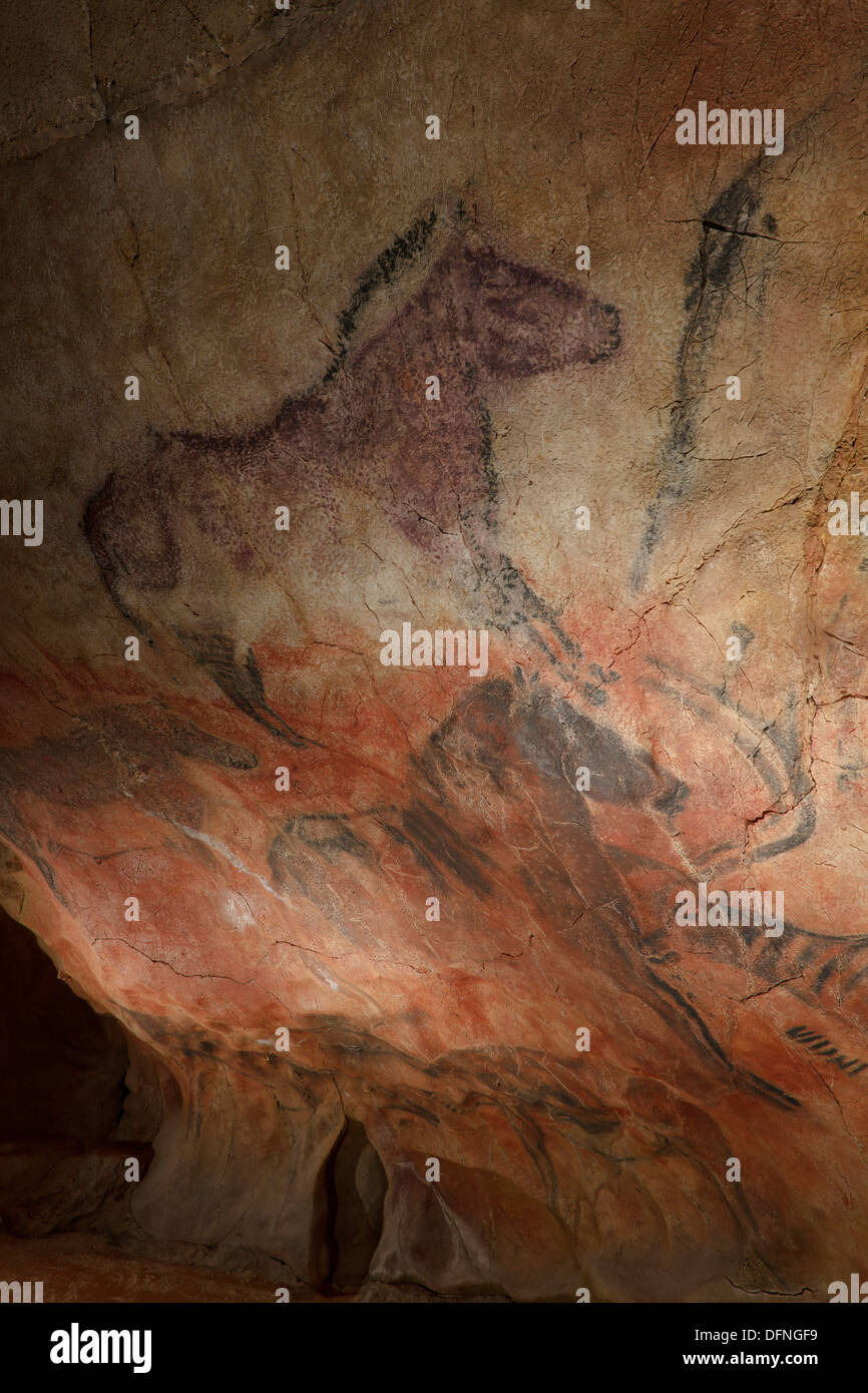 Les chevaux, Peinture préhistorique, art pariétal, environ 15000 BC, Grotte de Tito Bustillo, grotte près de Ribadesella, réplique, Parque de l Banque D'Images