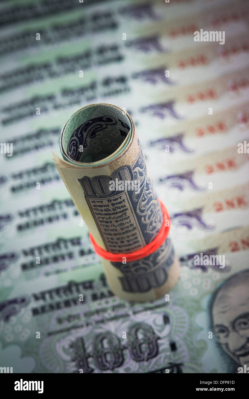 Close-up Indian Cent Rupee Note Banque D'Images