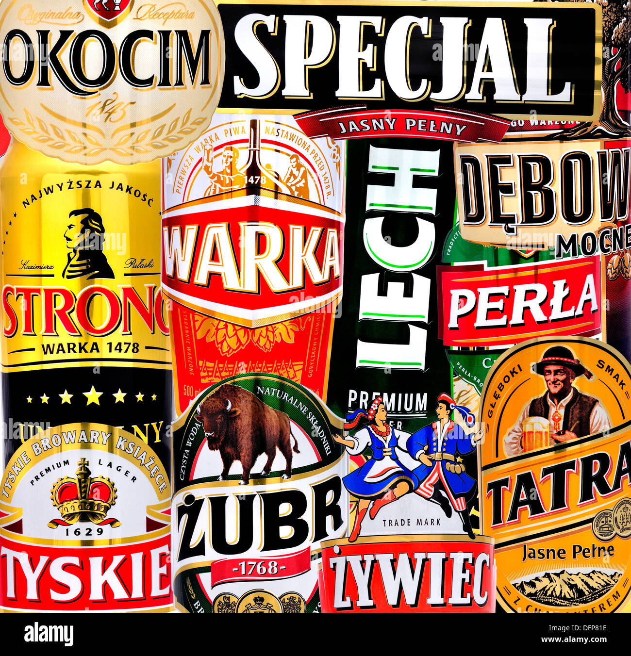Bières polonaises (détails des boîtes) Banque D'Images