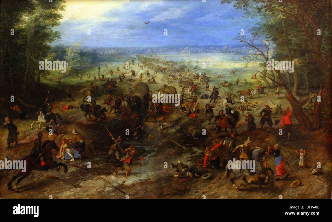 Jan Brueghel l'ancien - Sebastian VRANCX - Raid sur un wagon - 1612 - Kunsthistoriches Museum - Vienne Banque D'Images