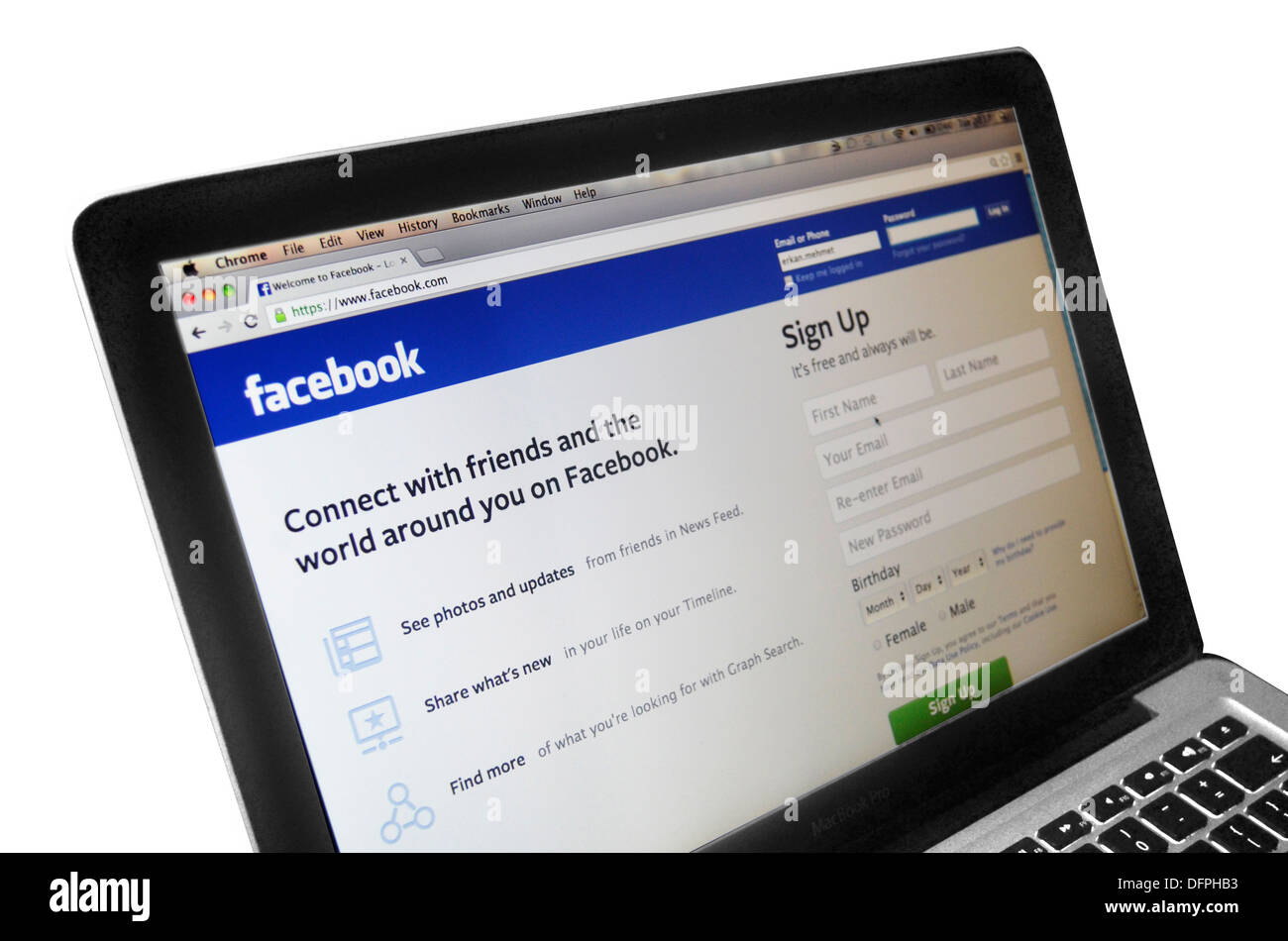 Page d'accueil de Facebook sur l'ordinateur portable MacBook Pro Banque D'Images