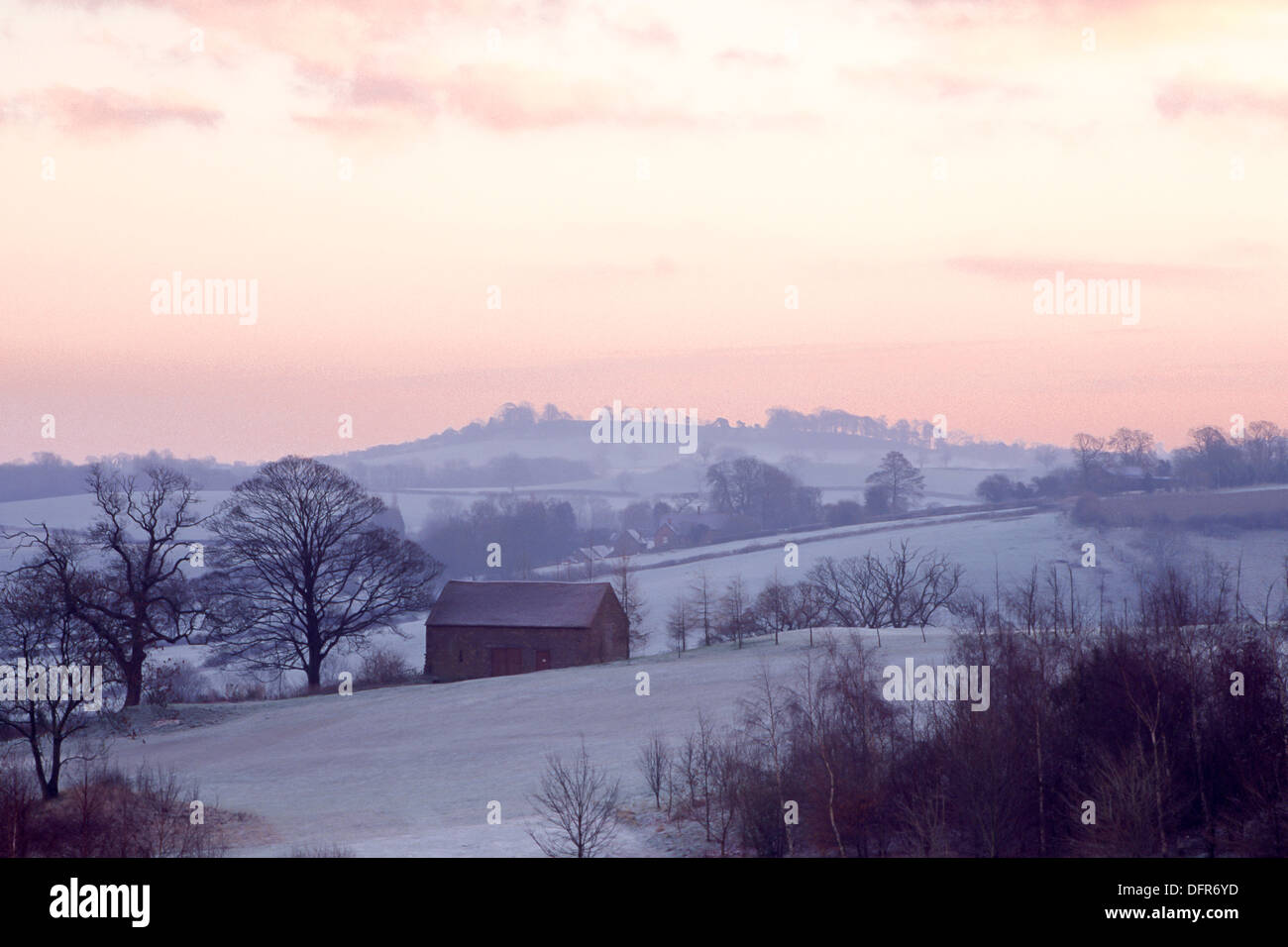 Vue panoramique de la campagne du Northamptonshire en hiver Banque D'Images