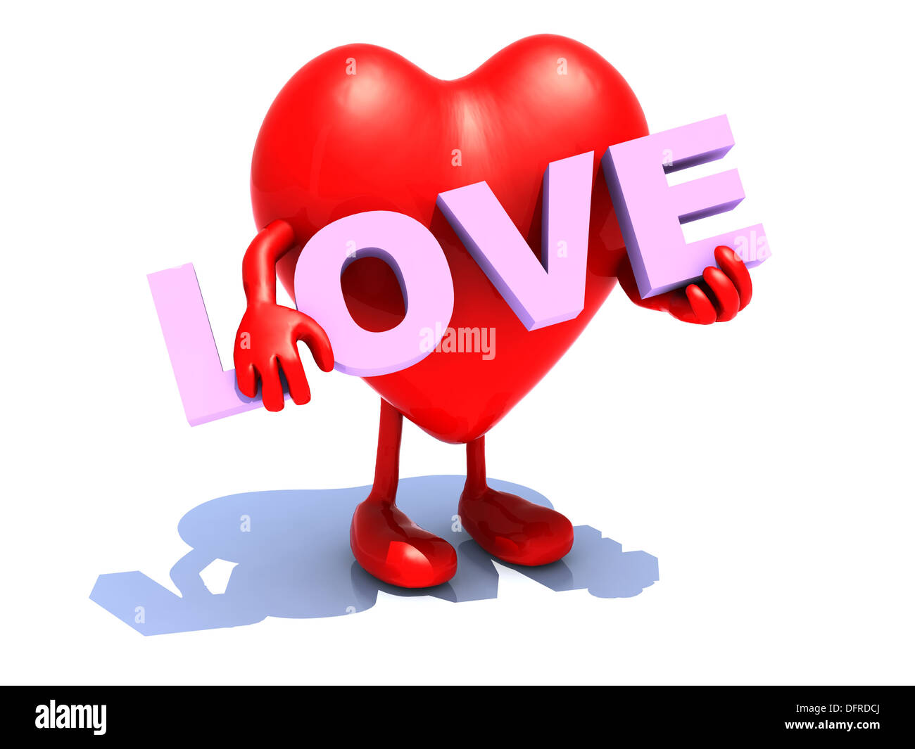 Coeur avec arts qui embrasse un mot 'Amour', 3d illustration Banque D'Images