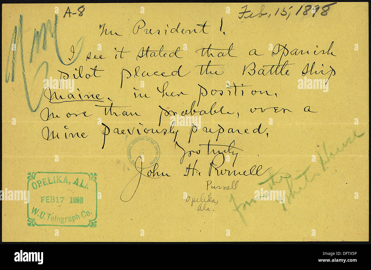 Télégramme de John H. Purnell pour le président McKinley 300265 Banque D'Images