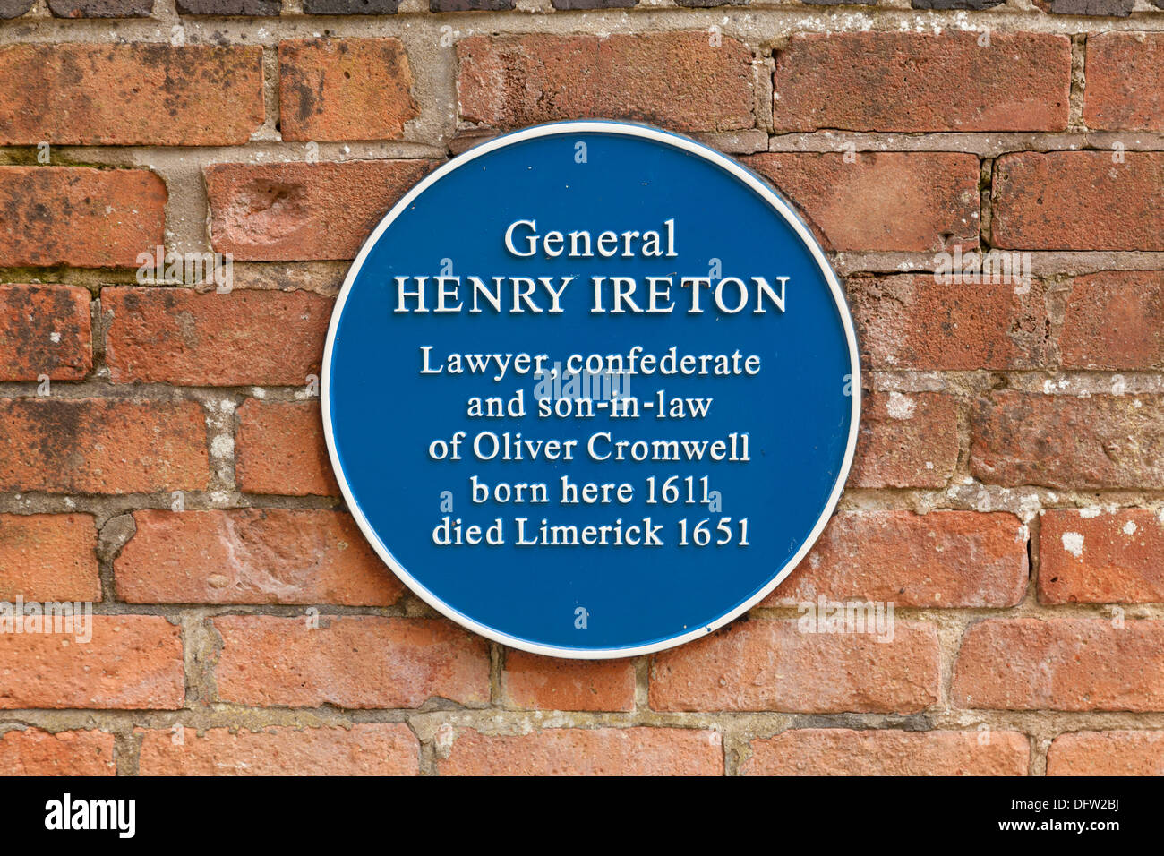 Blue plaque pour le général Henry Ireton Banque D'Images