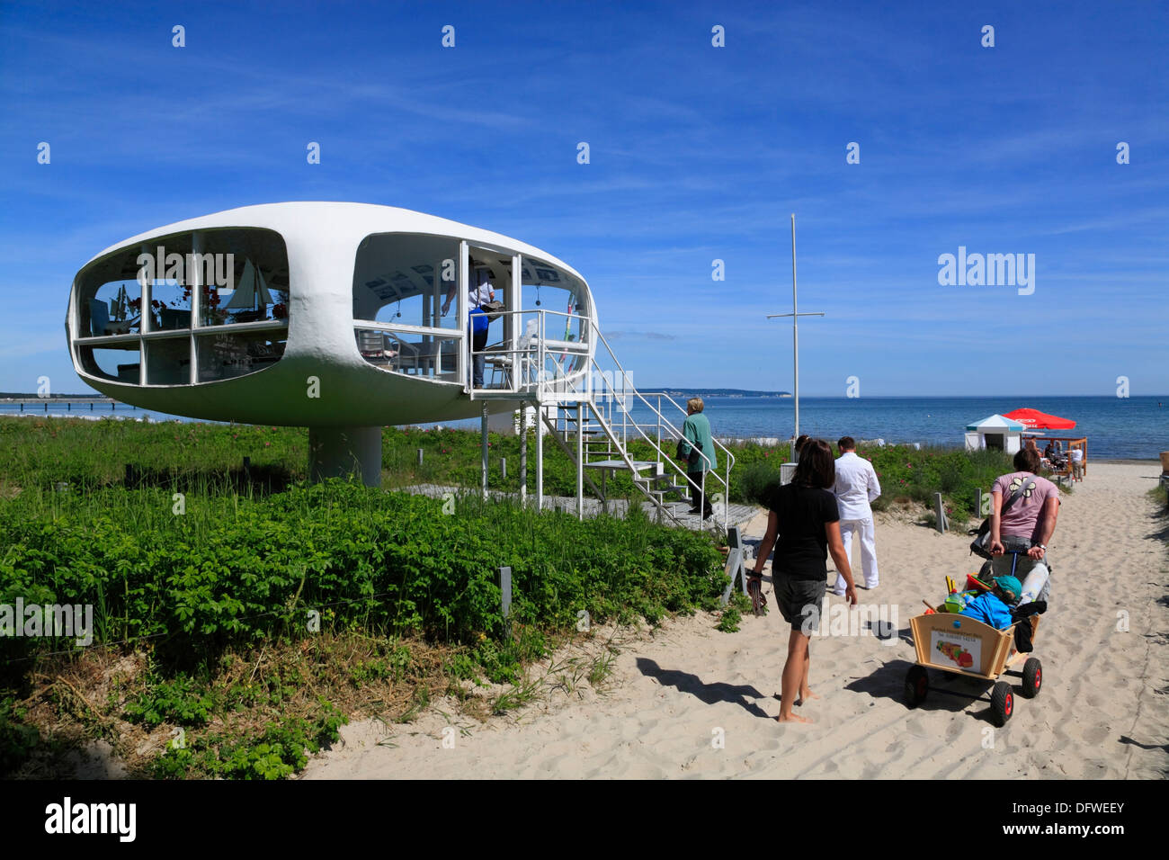 Enregistrement de station à plage de Binz, Ruegen island, côte de la mer Baltique, Ruegen Island, Mecklembourg-Poméranie-Occidentale, Allemagne Banque D'Images