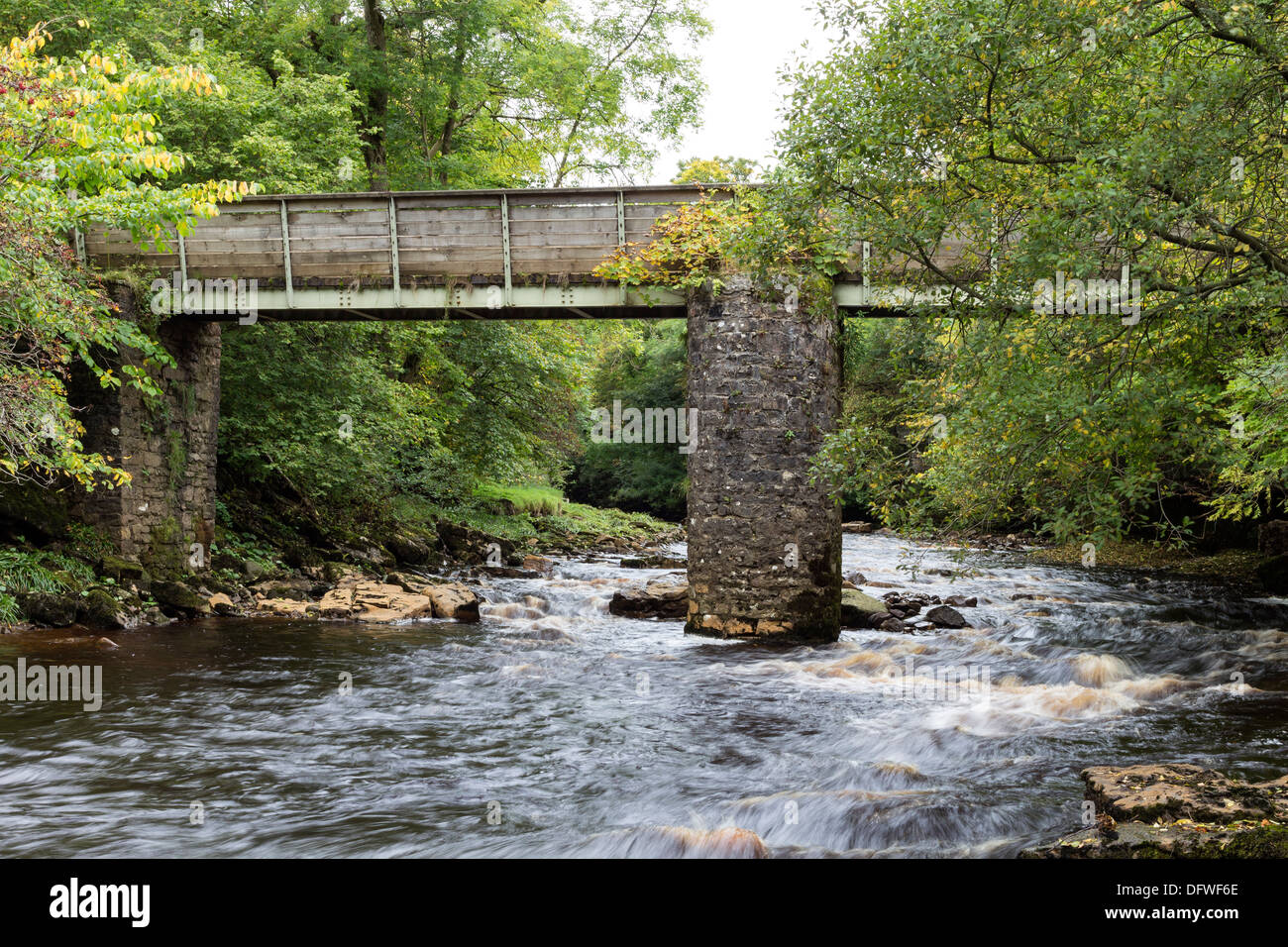 Passerelle au-dessus de la rivière Swale près de Keld en automne Swaledale Yorkshire Dales UK Banque D'Images