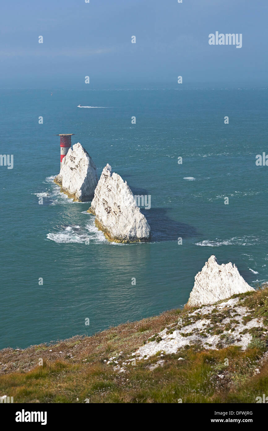 Les aiguilles de l'île de Wight et le phare des roches Banque D'Images