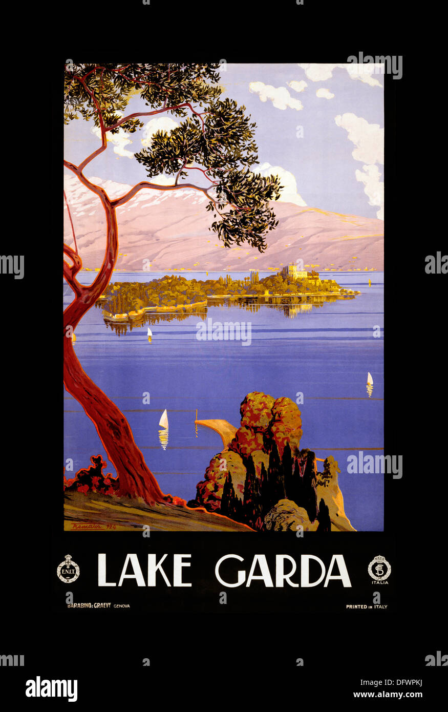 Lac de Garde voyage italien Vintage poster début des années 1920, Italie Banque D'Images