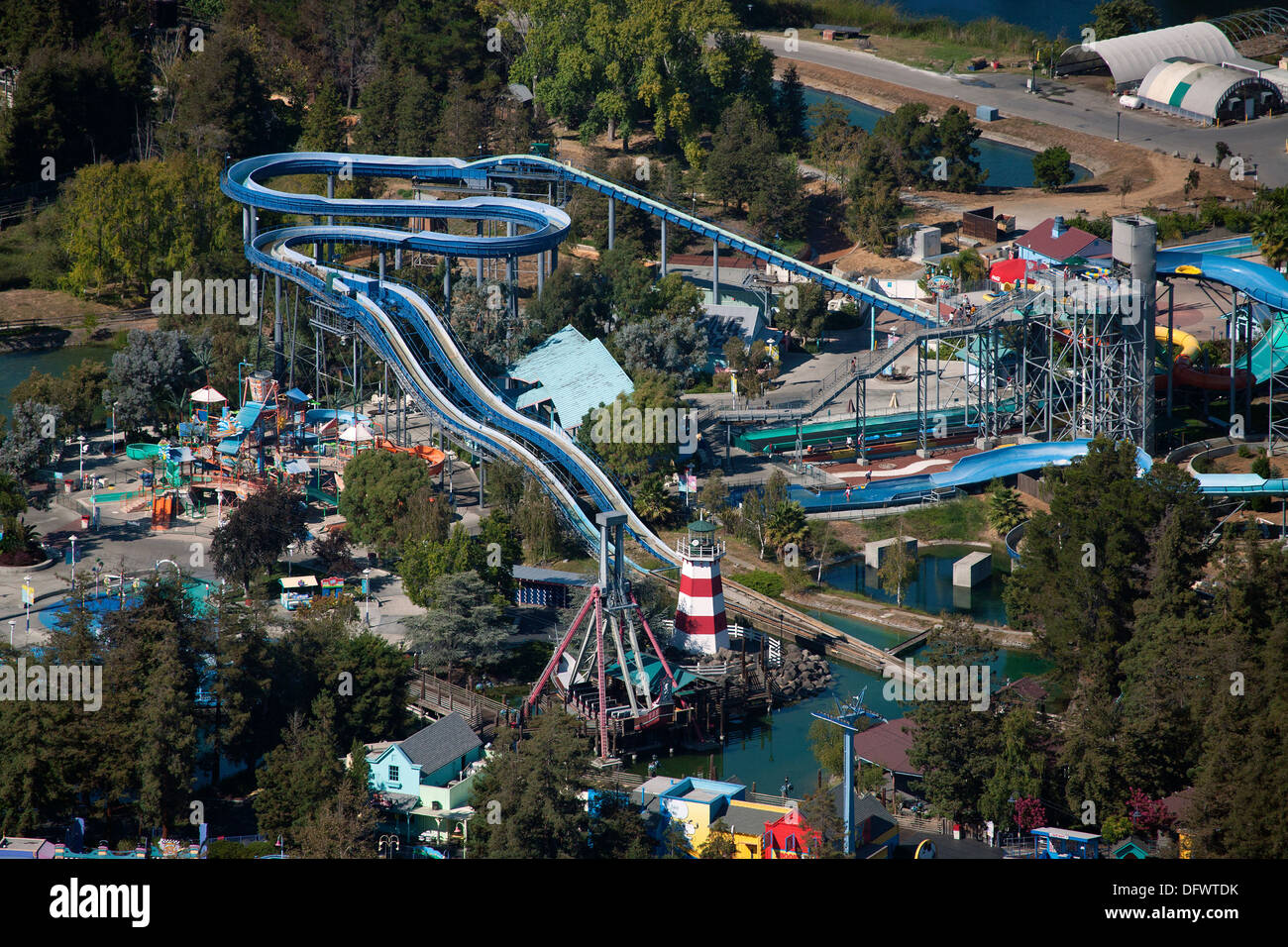Photographie aérienne California's Great America amusement park, Santa Clara, Californie Banque D'Images