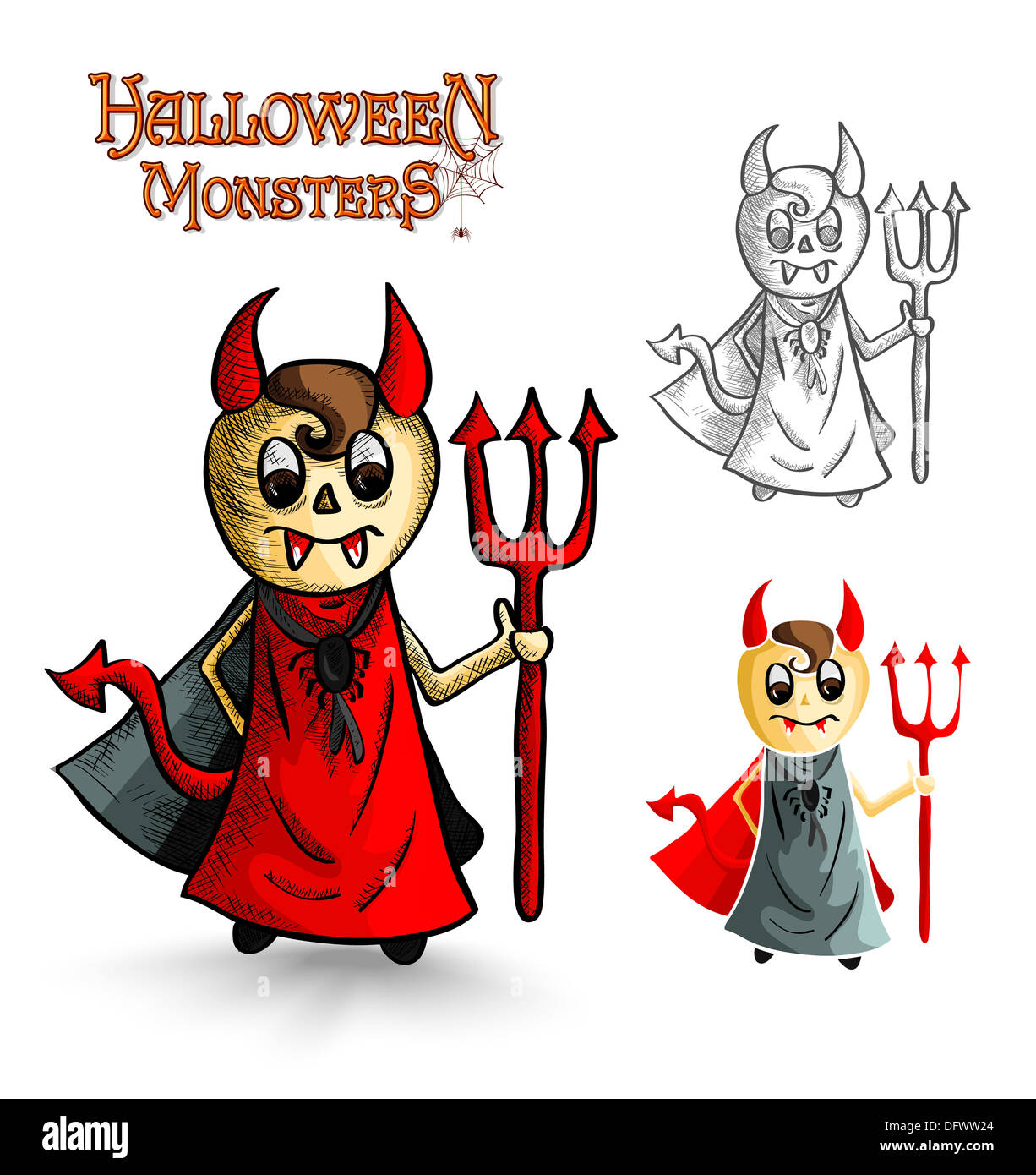 Spooky Halloween monstres cartoon diable les hommes ensemble. Fichier vectoriel EPS10 organisé en couches pour l'édition facile. Banque D'Images