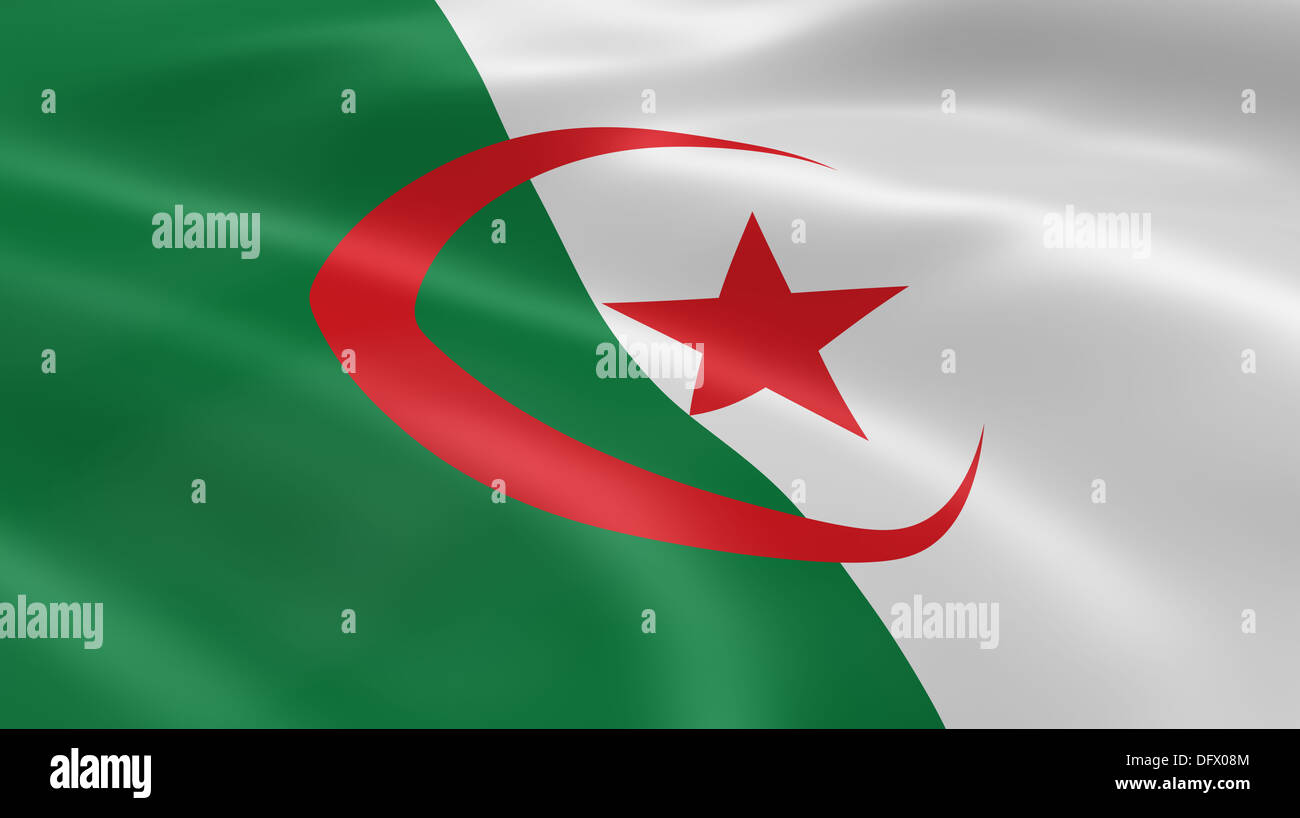 Drapeau algérien dans le vent. Partie d'une série. Banque D'Images