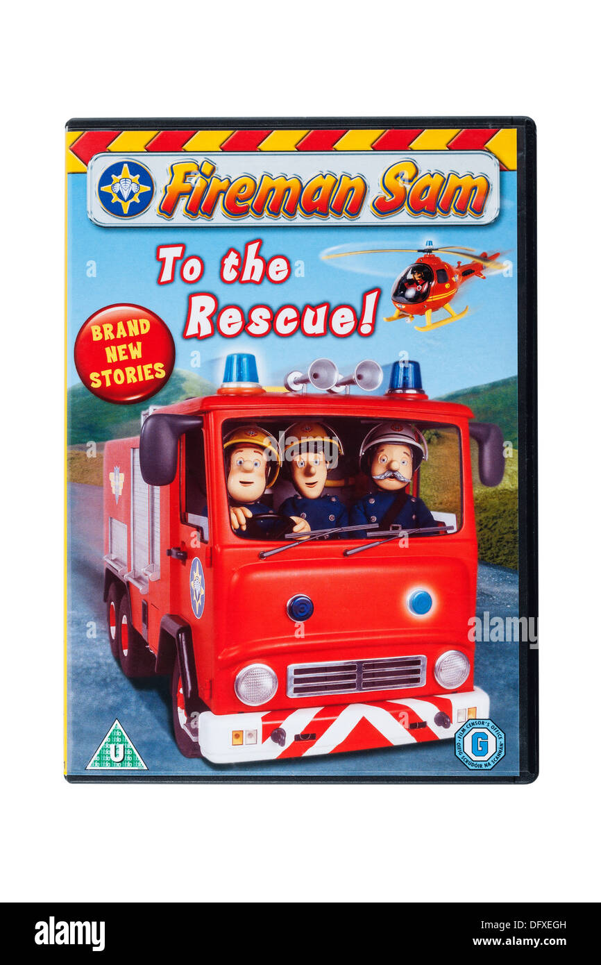 Un film dvd sur Fireman Sam sur un fond blanc Banque D'Images