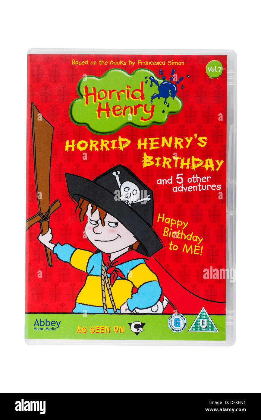 Un film dvd sur Horrid Henry sur un fond blanc Banque D'Images