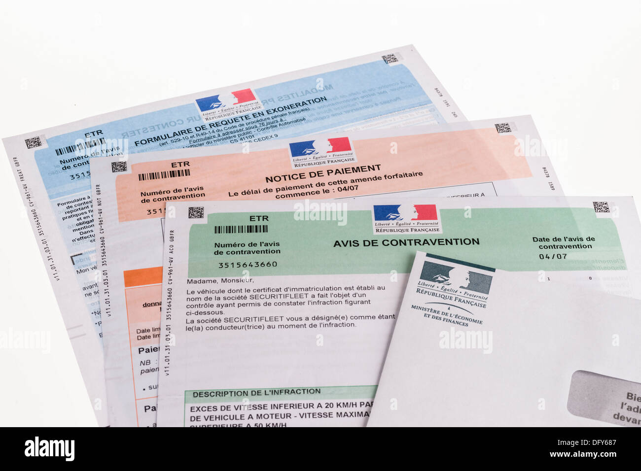 Avis sur la location de voitures en France pour excès de l'automobiliste - peine fixe à payer Banque D'Images