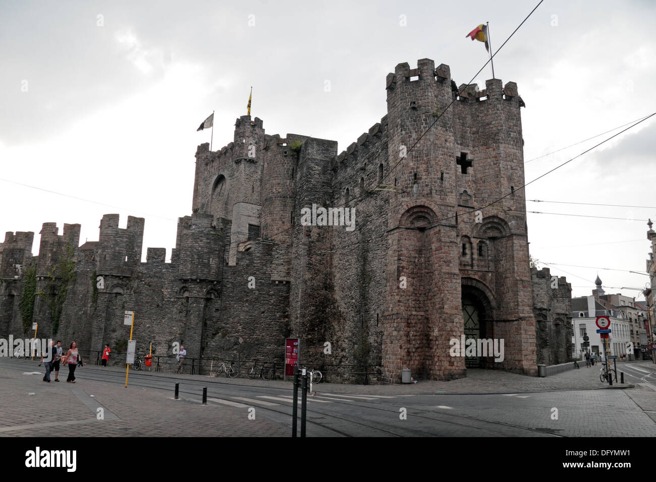 Le Gravensteen (château du comte" en néerlandais), un château dans la ville historique de Gand (Gent), Flandre orientale, Belgique. Banque D'Images