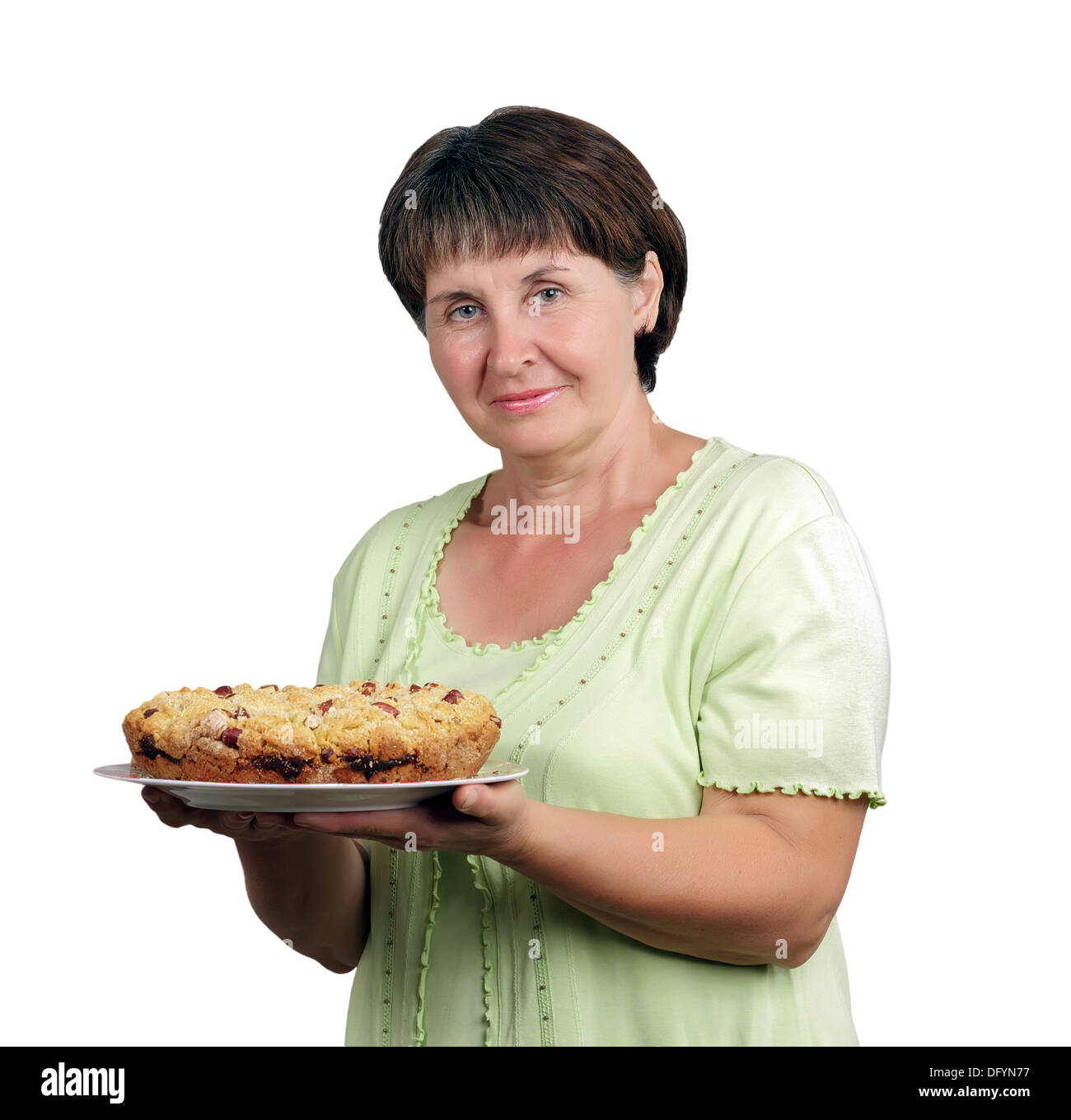 Portrait of a middle-aged woman holding a des Banque D'Images