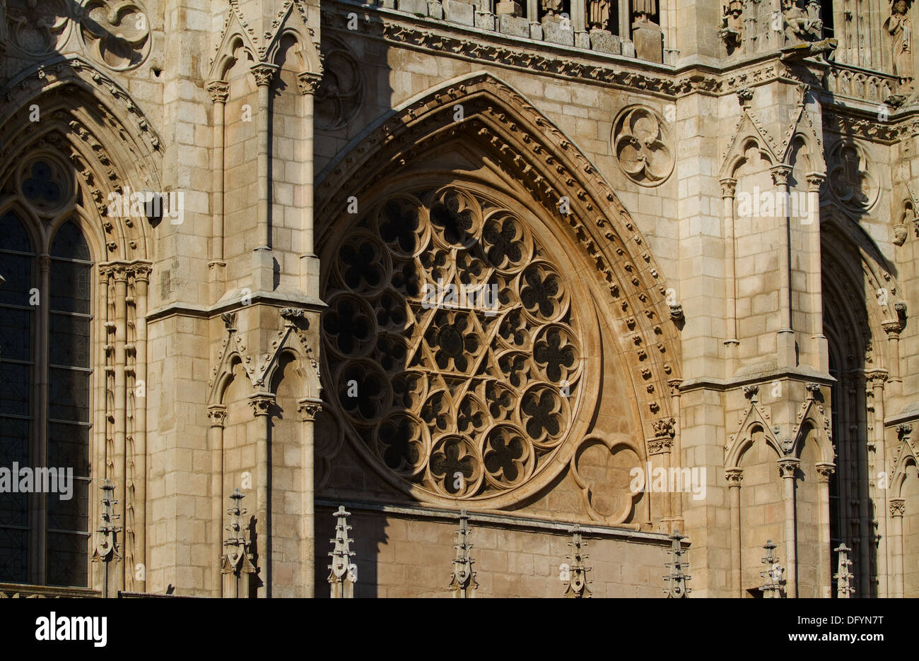 Détail de rosette gothique de façade principale et la Face Ouest de la cathédrale de Burgos, Burgos, Castille et Leon. Espagne Banque D'Images