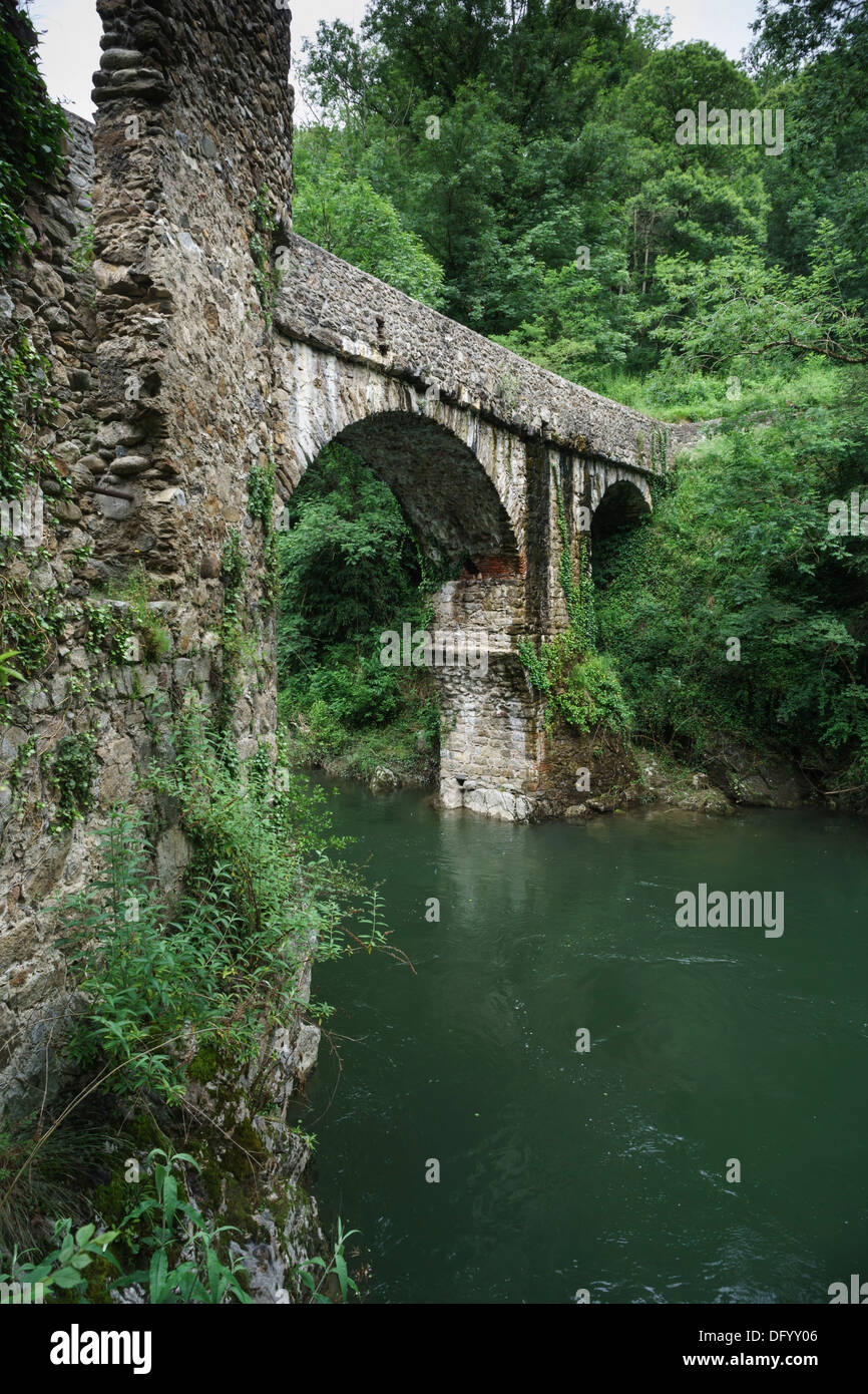 La France, l'Ariège - au Pont du Diable de traverser la rivière Ariège à Mercus-Garrabet, près de la route N20. Banque D'Images