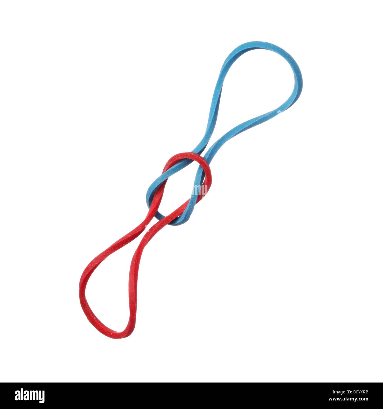 Le rouge et le bleu des bandes en caoutchouc élastique isolé sur fond blanc Banque D'Images