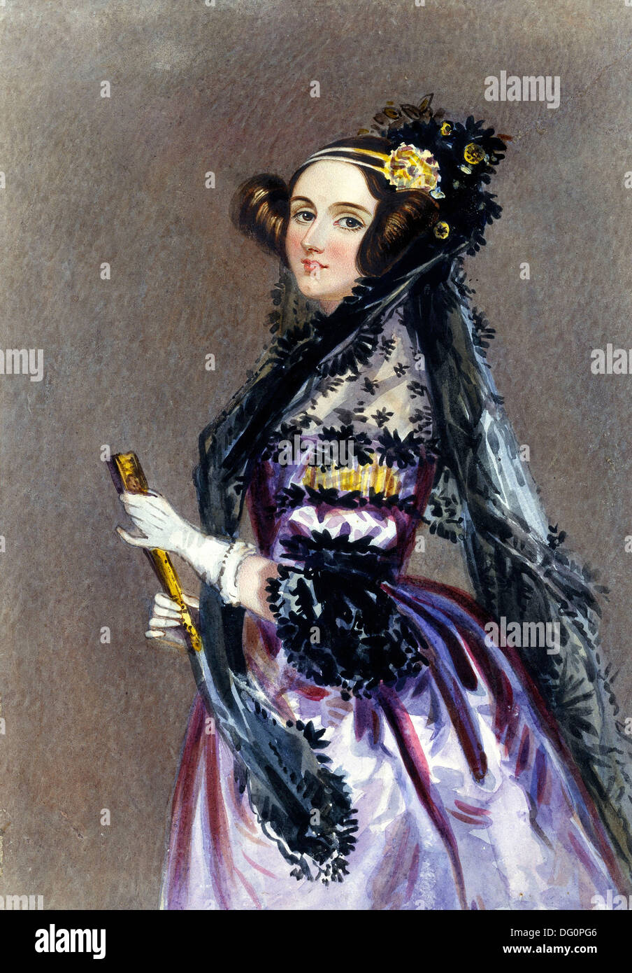 ADA LOVELACE (1815-1852) mathématicien anglais et écrivain dans une aquarelle de 1840 Alfred Chalon Banque D'Images