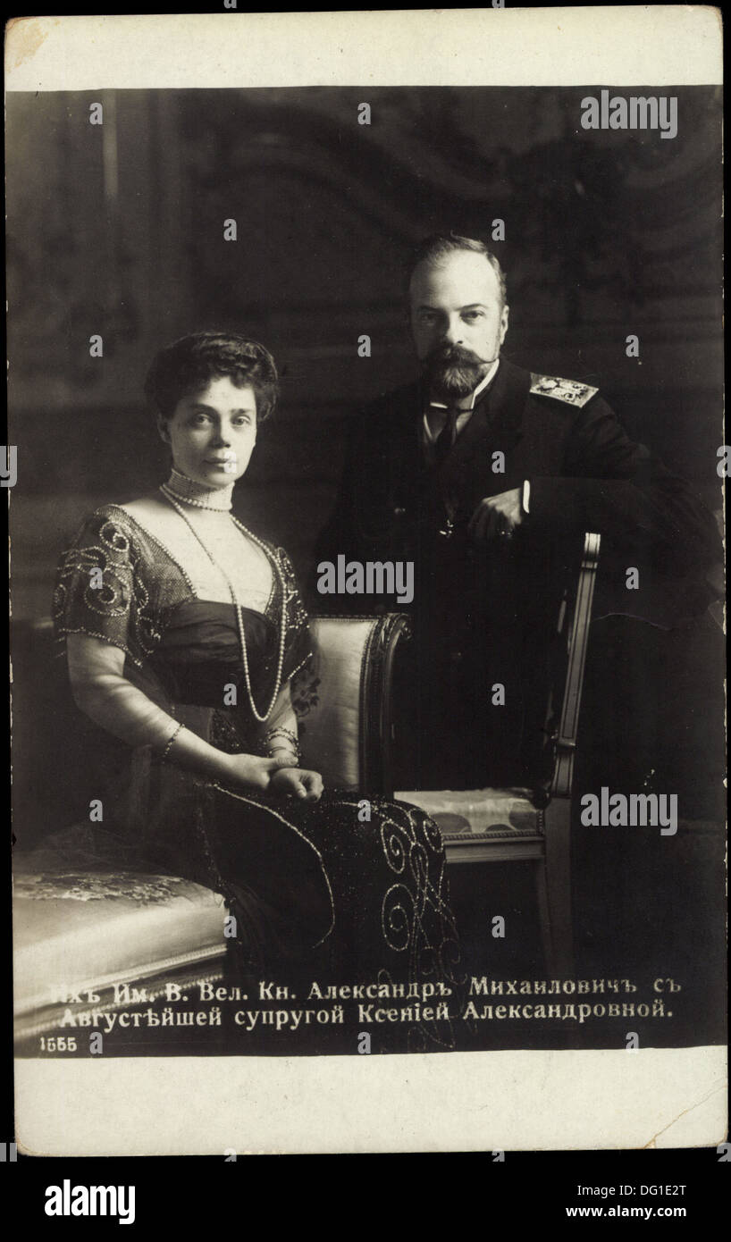 Ak Xenija Alexandrowna und Alexander Michailowitsch Romanow, Russland ; Banque D'Images