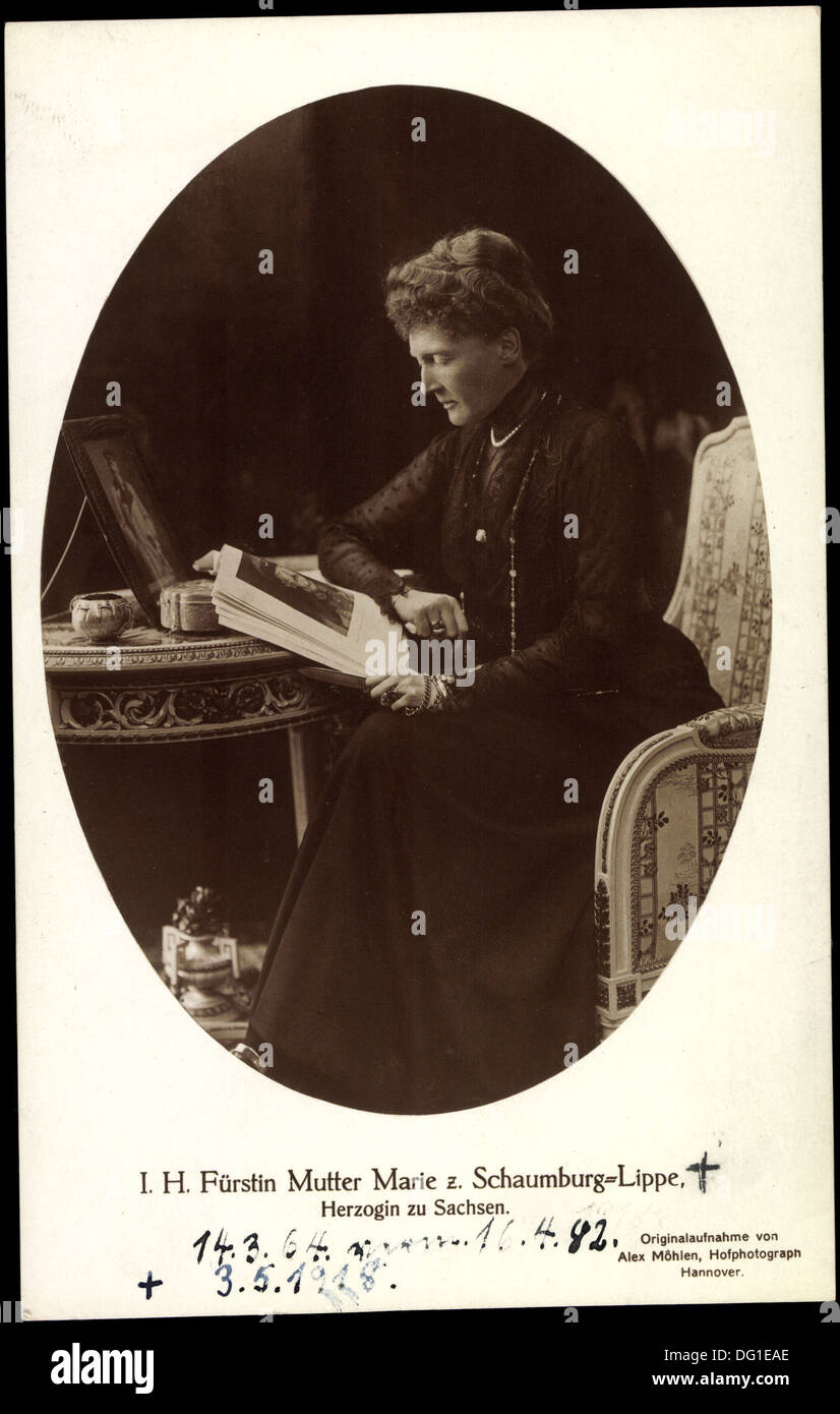 Ak Fürstin Mutter Marie zu Schaumburg Lippe, Herzogin zu Sachsen Altenburg ; Banque D'Images
