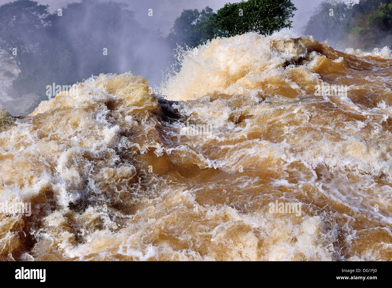 L'Argentine, le Parc National Iguassu : eaux turbulentes de l'Iguassu Falls après de fortes chutes de pluie Banque D'Images