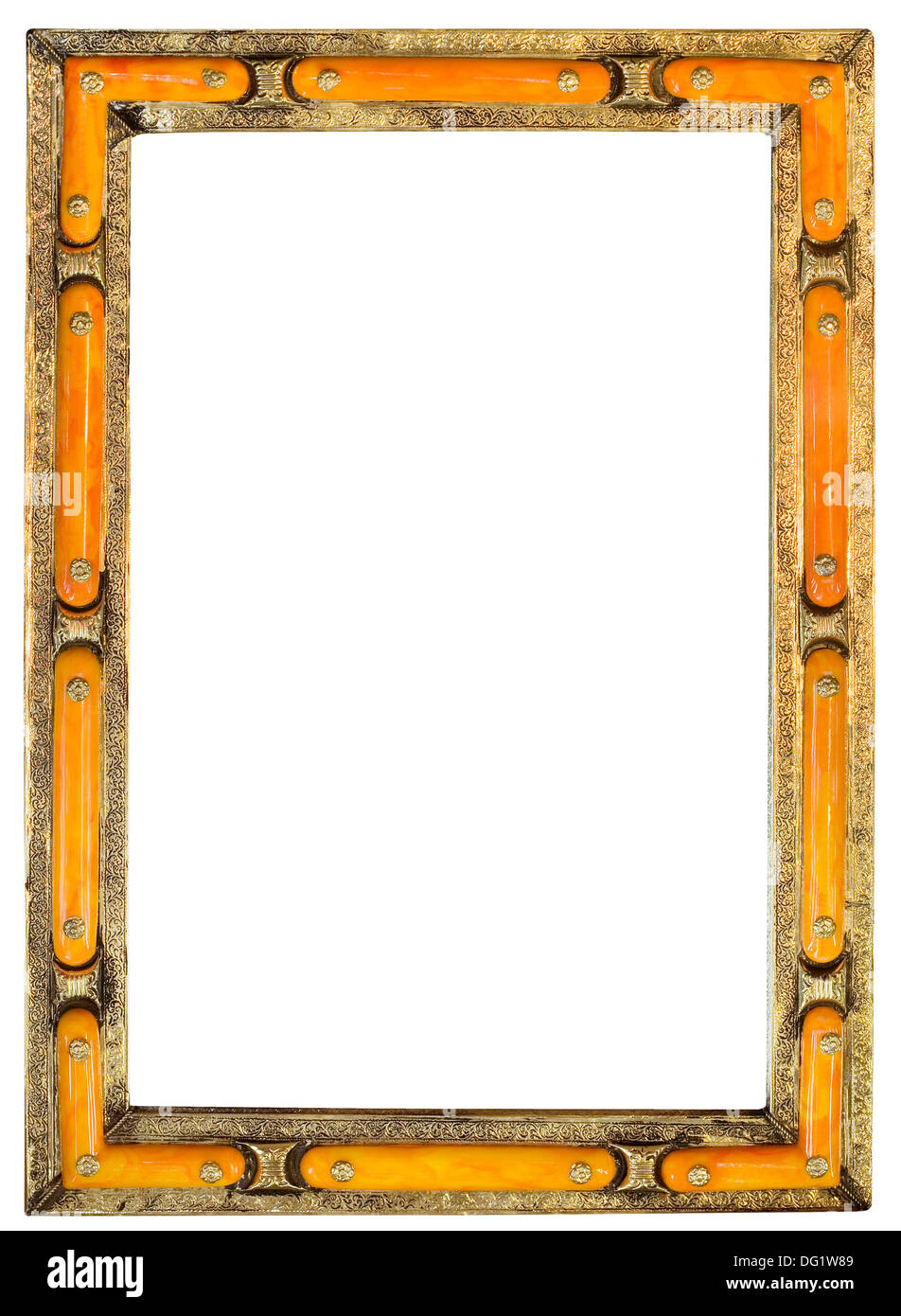 Miroir marocain fait à la main avec incrustation Orange isolé avec Clipping Path Banque D'Images