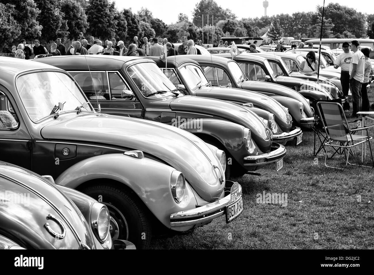 Il a plusieurs voitures Volkswagen Beetle (noir et blanc) Banque D'Images