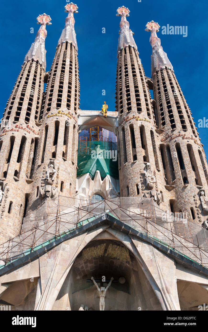 Travaux en cours à la Sagrada Familia, la plus célèbre (et non achevé) Église de Barcelone, Espagne. Banque D'Images