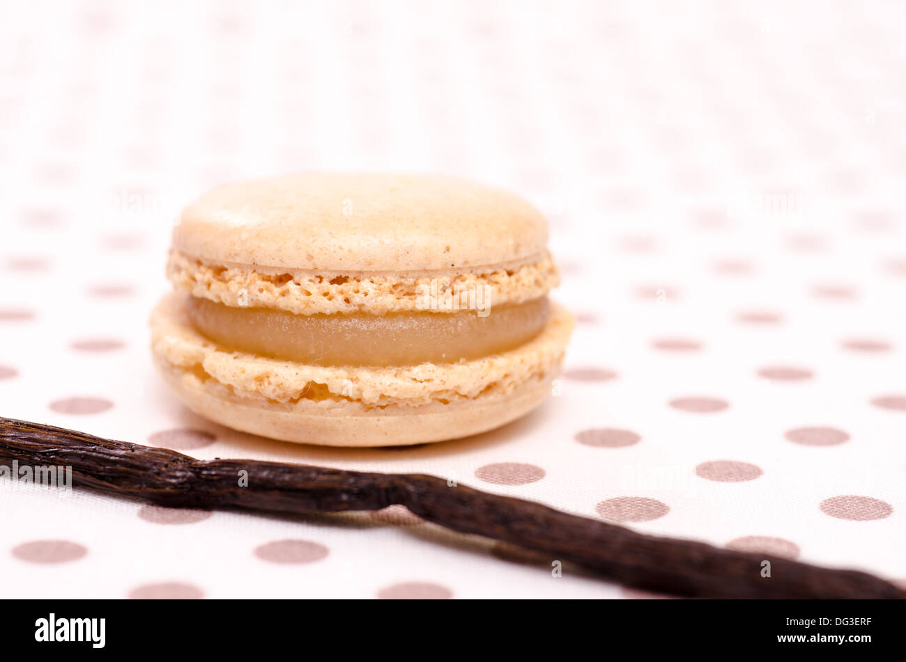 Spécialité française de macaron beige avec saveur de vanille Banque D'Images