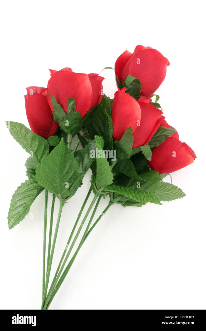 Red Rose artificielle avec fond blanc Banque D'Images